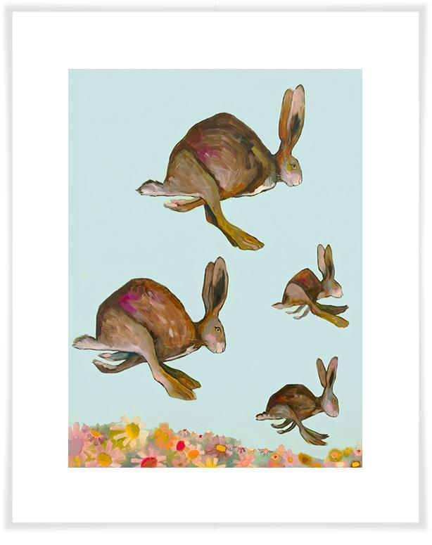 Happy Hopping on Blue - Paper Giclée Print