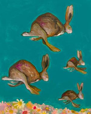 Happy Hopping on Teal - Canvas Giclée Print