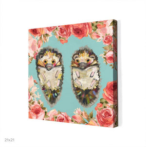 Hedgehog Duo Floral Bright - Canvas Giclée Print