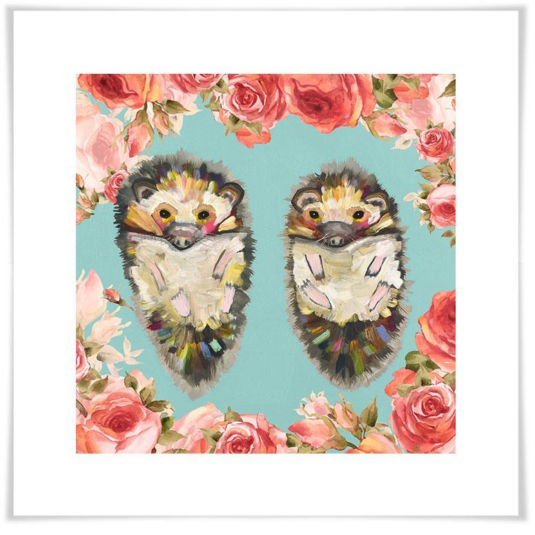 Hedgehog Duo Floral Bright - Paper Giclée Print
