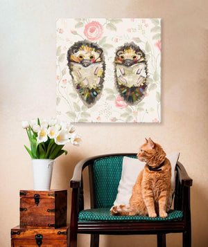 Hedgehog Duo Floral - Canvas Giclée Print