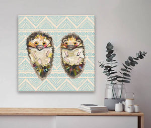 Hedgehog Duo On Bohemian Pattern - Canvas Giclée Print