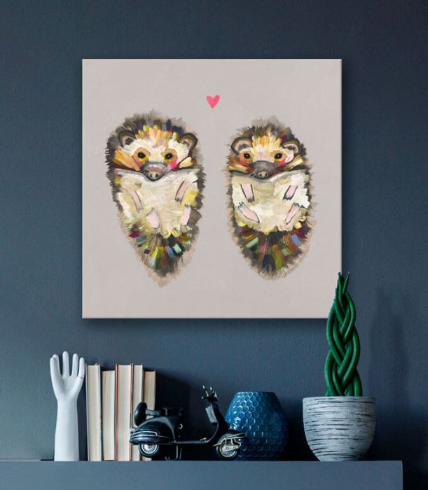 Hedgehog Love On Soft Gray - Canvas Giclée Print