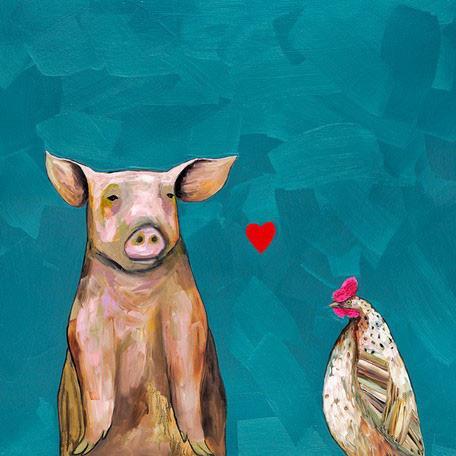 Hen Loves Pig - Canvas Giclée Print