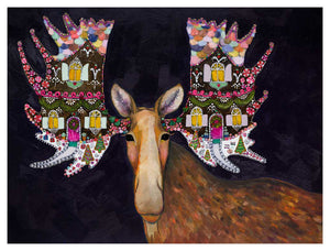 Holiday - Gingerbread House Moose - Canvas Giclée Print