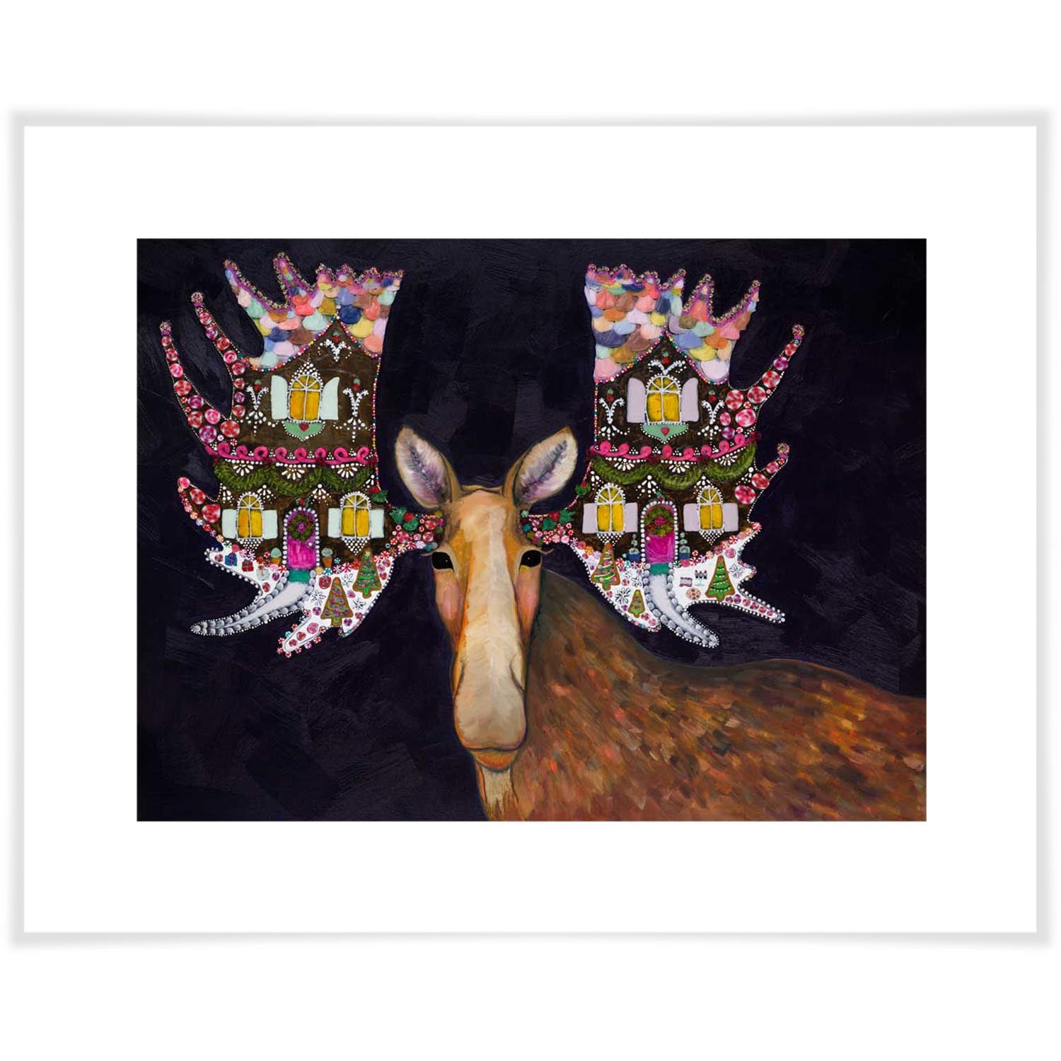 Holiday - Gingerbread House Moose - Paper Giclée Print