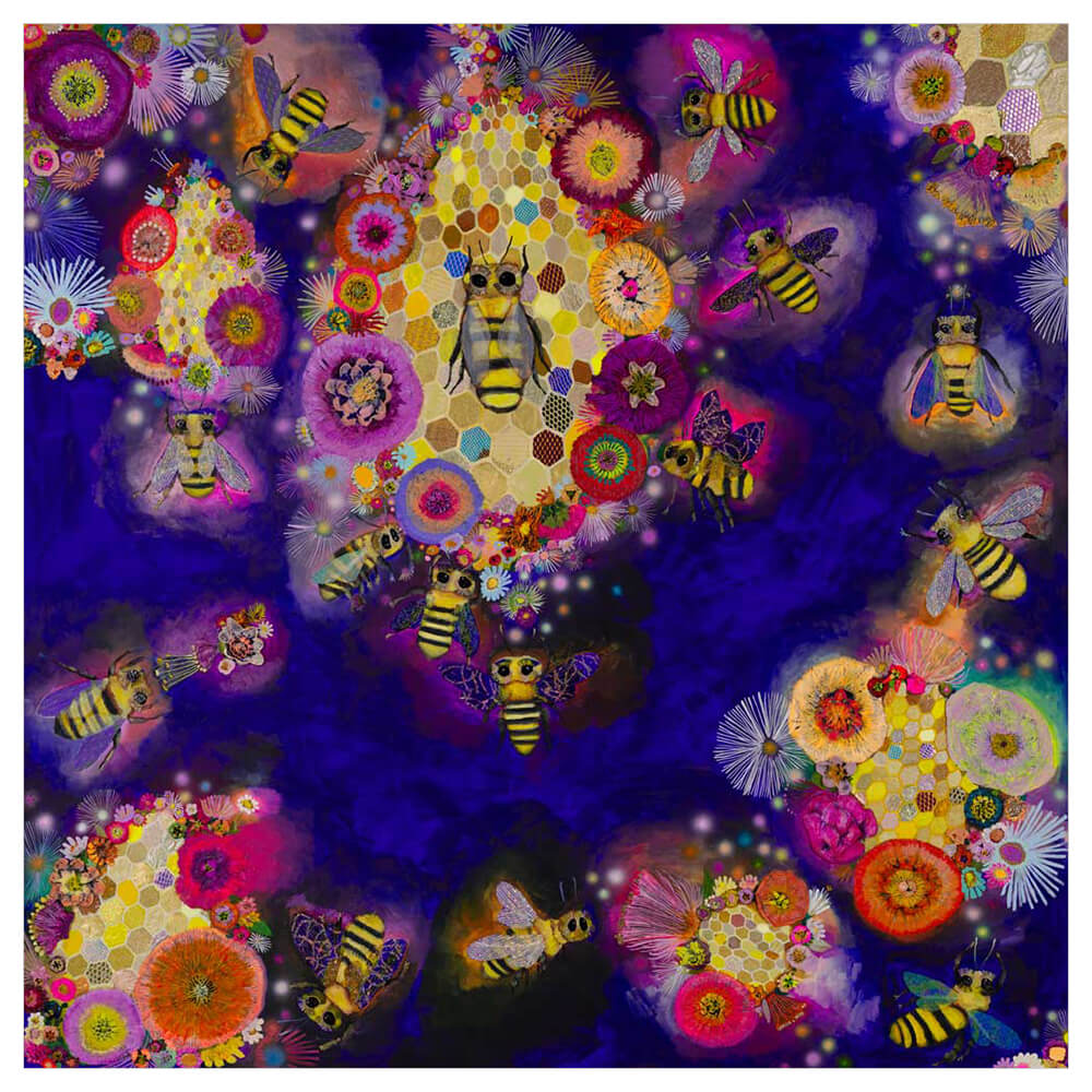 Bees in Ballgown Wings - Amethyst - Canvas Giclée Print