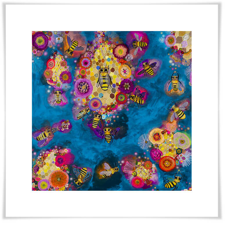 Bees in Ballgown Wings - Azure - Paper Giclée Print