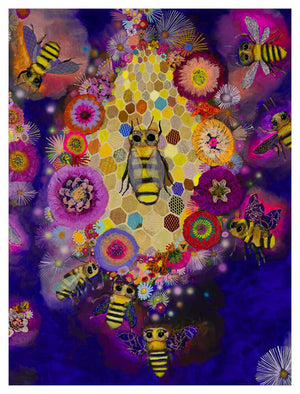 Bees in Ballgown Wings Close Up - Amethyst - Canvas Giclée Print