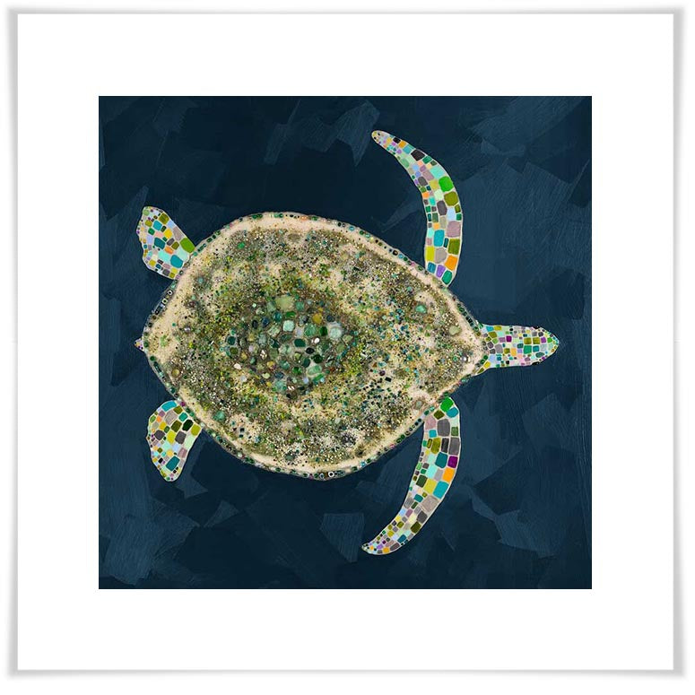 Jeweled Sea Turtle in Deep Blue - Paper Giclée Print