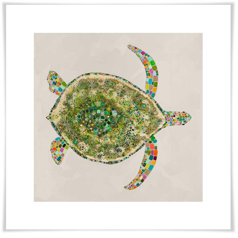 Jeweled Sea Turtle in Pearl - Paper Giclée Print