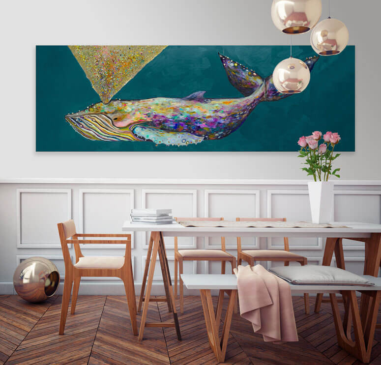 Jeweled Whale Spray in Teal - Canvas Giclée Print