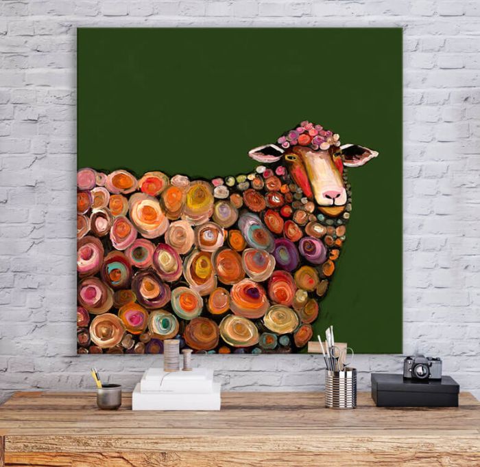 Lamb on Olive Green - Canvas Giclée Print