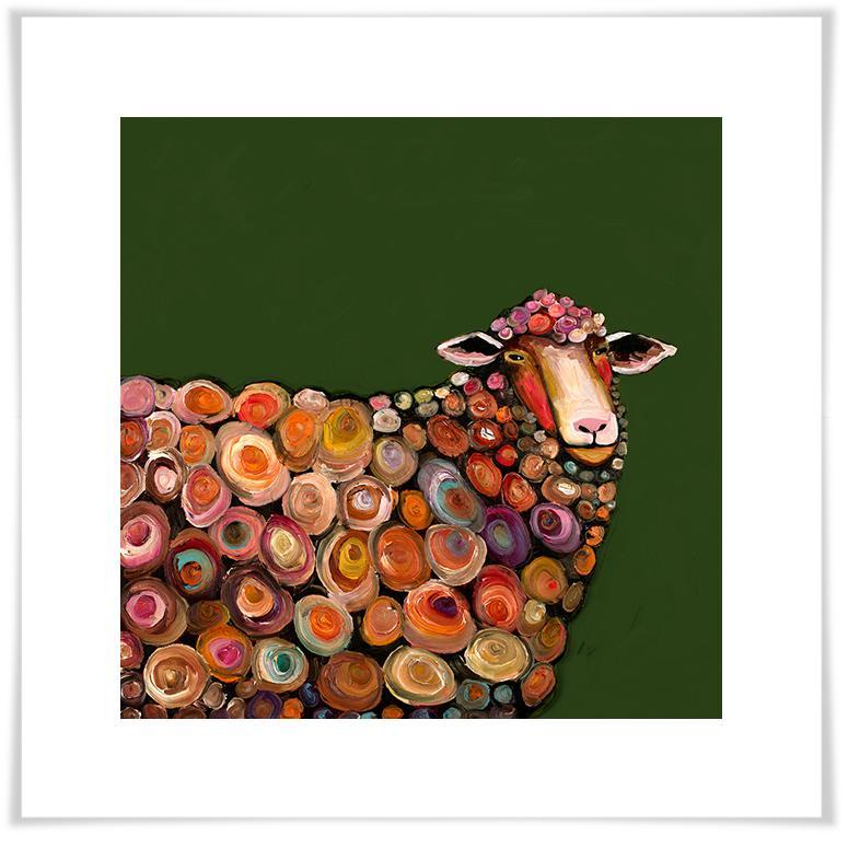 Lamb on Olive Green - Paper Giclée Print