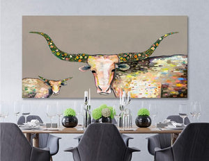 Little Longhorn Baby in Taupe - Canvas Giclée Print