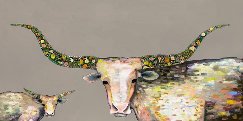 Little Longhorn Baby in Taupe - Canvas Giclée Print