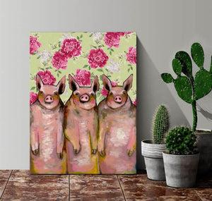Little Piggies Floral - Canvas Giclée Print