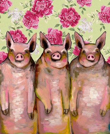Little Piggies Floral - Canvas Giclée Print