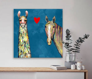 Llama Loves Horse - Canvas Giclée Print