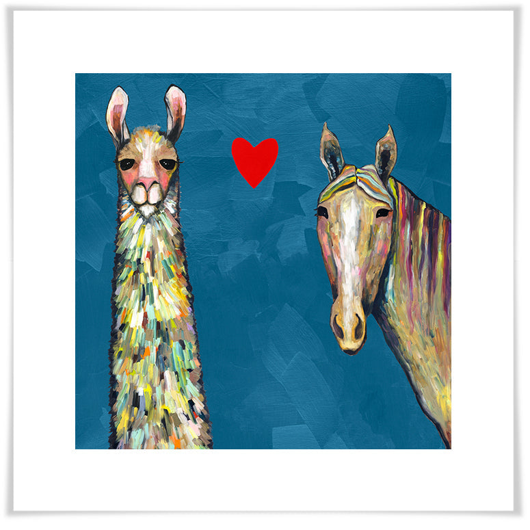 Llama Loves Horse - Paper Giclée Print