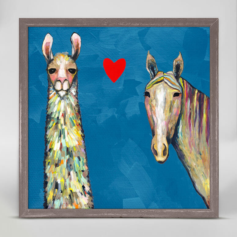 Llama Loves Horse - Blue Mini Print 6"x6"