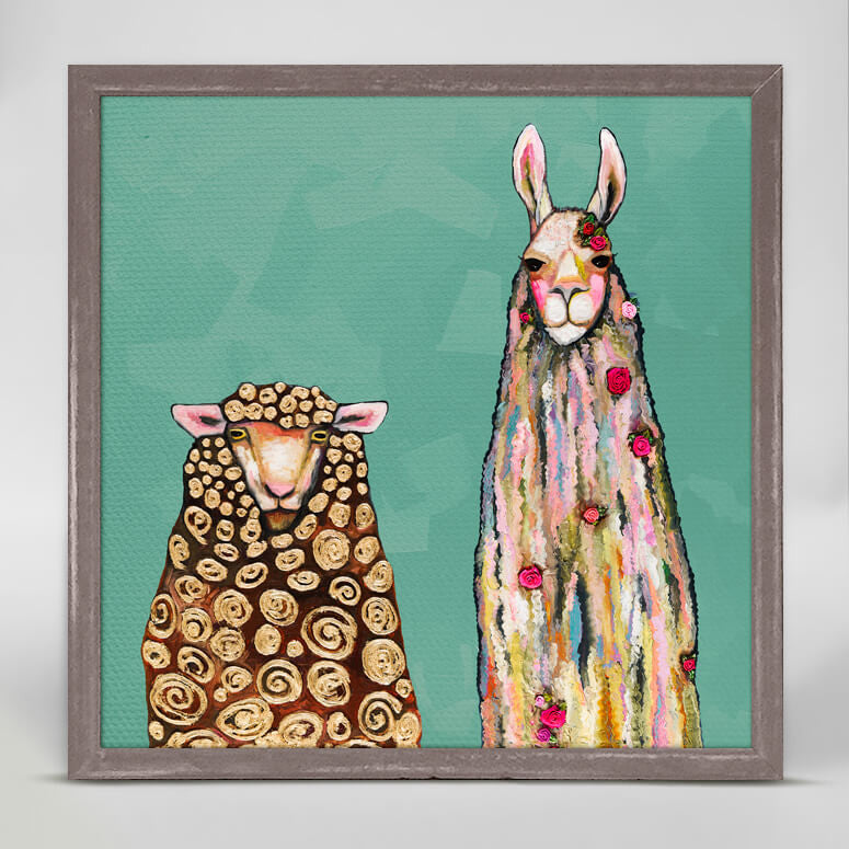 Llama Loves Sheep on Teal Mini Print 6"x6"