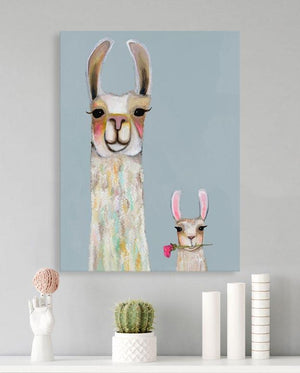 Llama Mama and Baby - Canvas Giclée Print