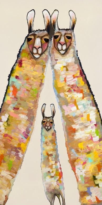 Llama Family on Cream - Canvas Giclée Print