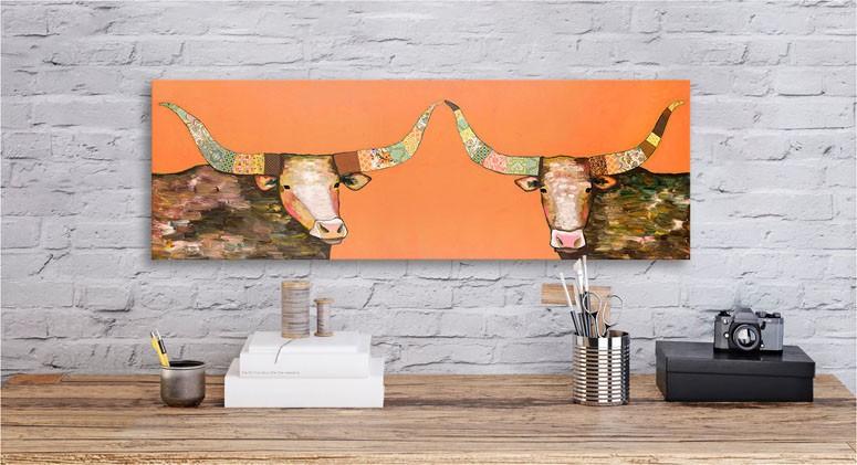 Longhorns on Orange - Canvas Giclée Print