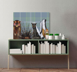 Miss Skunk and Crew on Plaid - Canvas Giclée Print