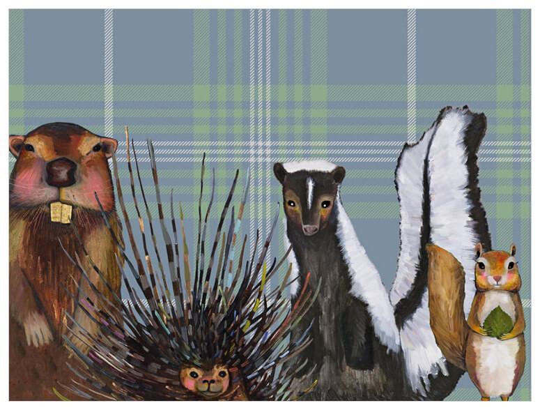 Miss Skunk and Crew on Plaid - Canvas Giclée Print