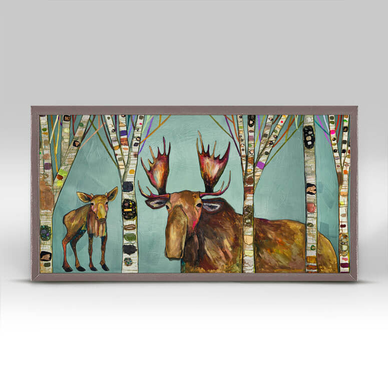 Moose Birch Tree Forest Mini Print 10"x5"