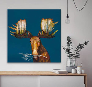 Moose With Branch - Canvas Giclée Print