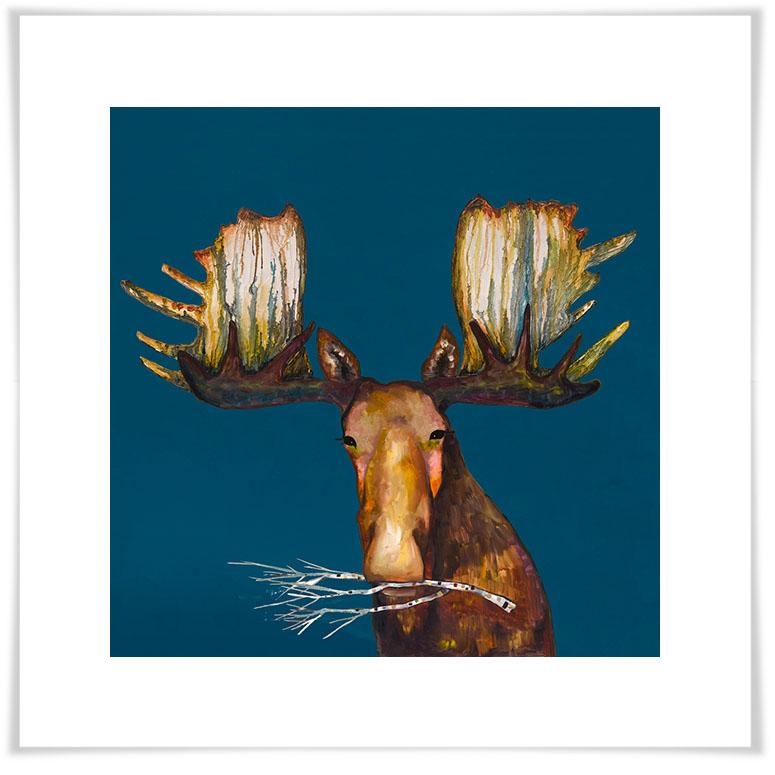 Moose With Branch - Paper Giclée Print