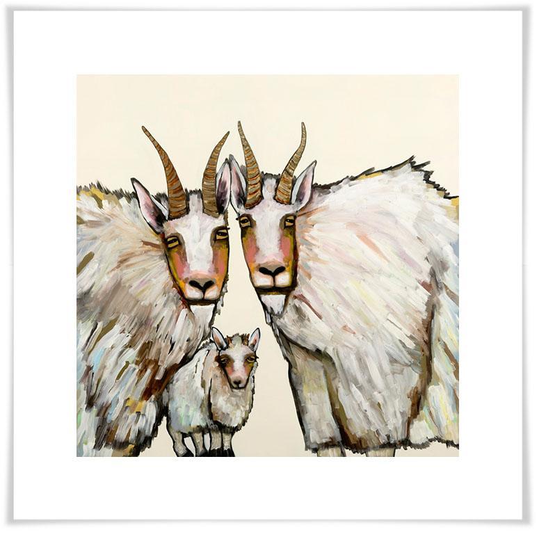 Mountain Goat Family Portrait in Cream - Paper Giclée Print