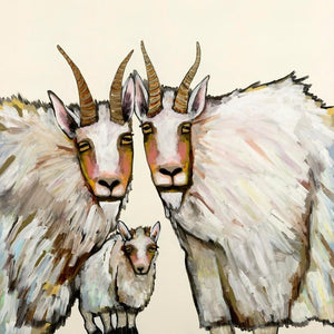 Mountain Goat Family Portrait in Cream - Canvas Giclée Print