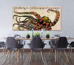 Octopus Alphabet on Cream - Canvas Giclée Print