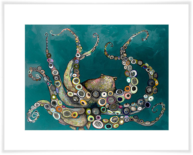Octopus in the Deep Blue Sea in Teal - Paper Giclée Print