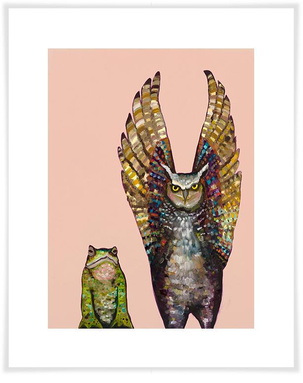 Owl and Toad in Coral - Paper Giclée Print