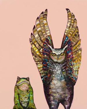 Owl and Toad in Coral - Canvas Giclée Print