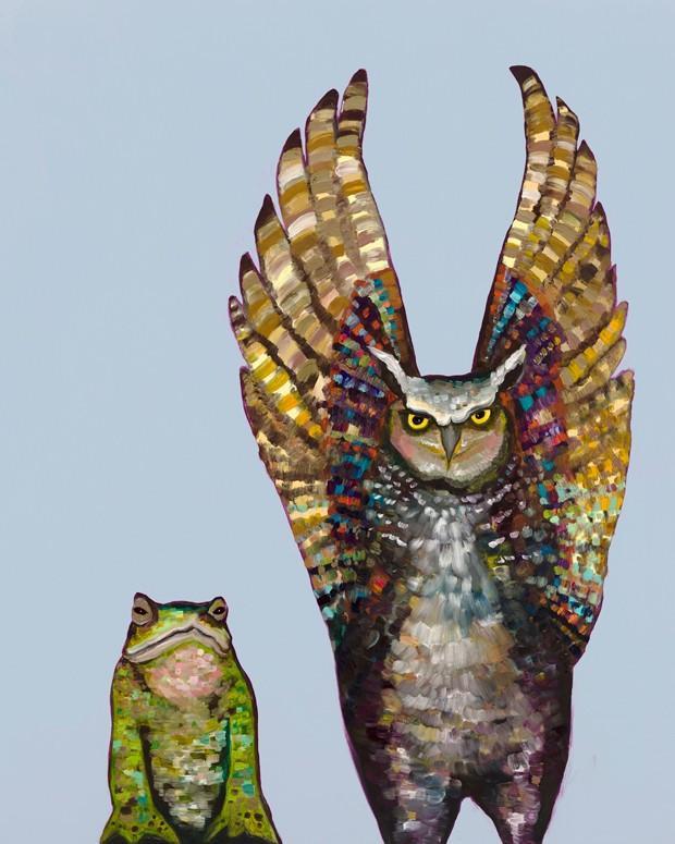 Owl and Toad in Light Blue - Canvas Giclée Print