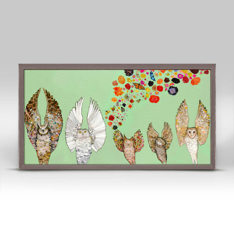 Owl Ballet Troupe - Mint Mini Print 10"x5"
