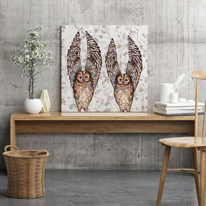 Owl Duo Floral - Canvas Giclée Print