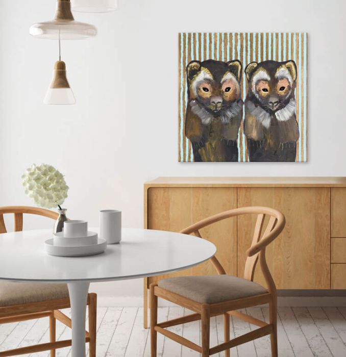Pair of Wolverines on Stripes - Canvas Giclée Print