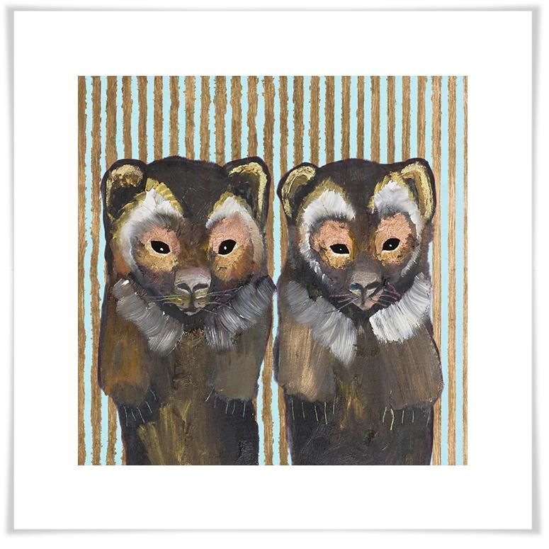 Pair of Wolverines on Stripes - Paper Giclée Print