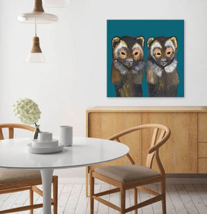 Pair of Wolverines on Teal - Canvas Giclée Print