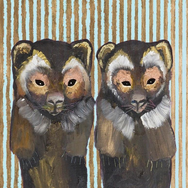 Pair of Wolverines on Stripes - Canvas Giclée Print