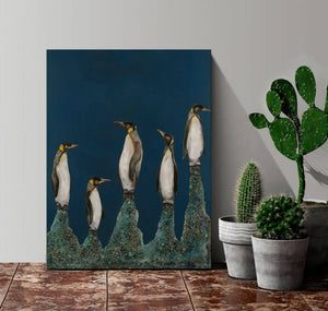 Penguin Colony on Indigo - Canvas Giclée Print