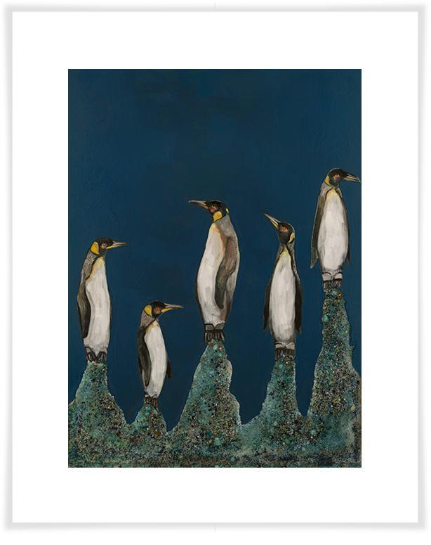 Penguin Colony on Indigo - Paper Giclée Print
