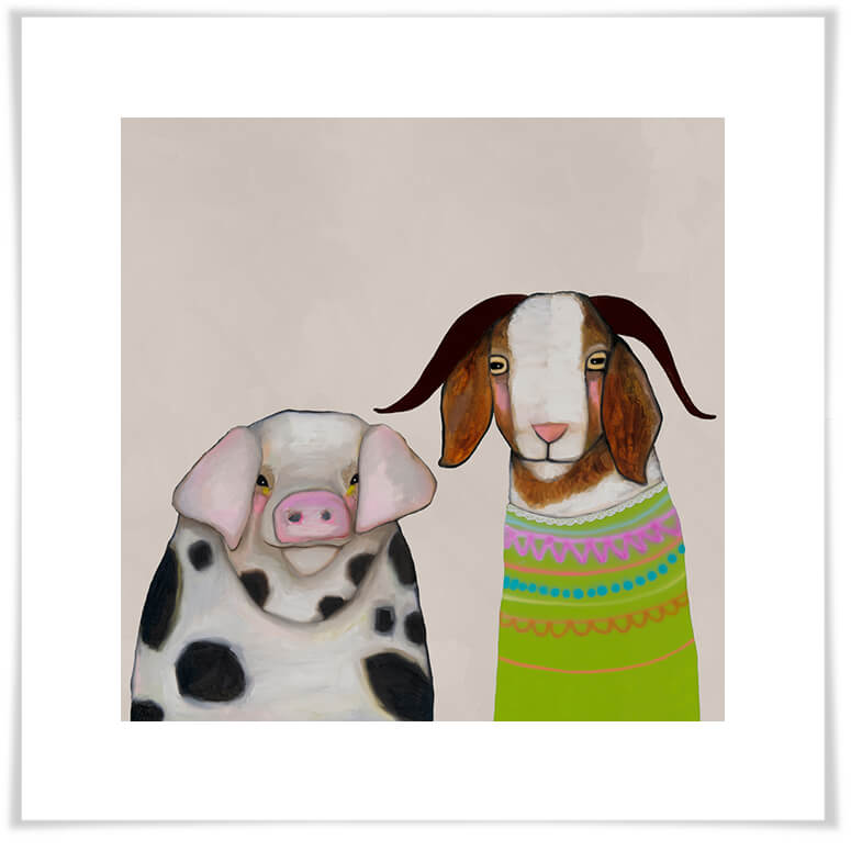 Pig and Goat Pals Neutral - Paper Giclée Print